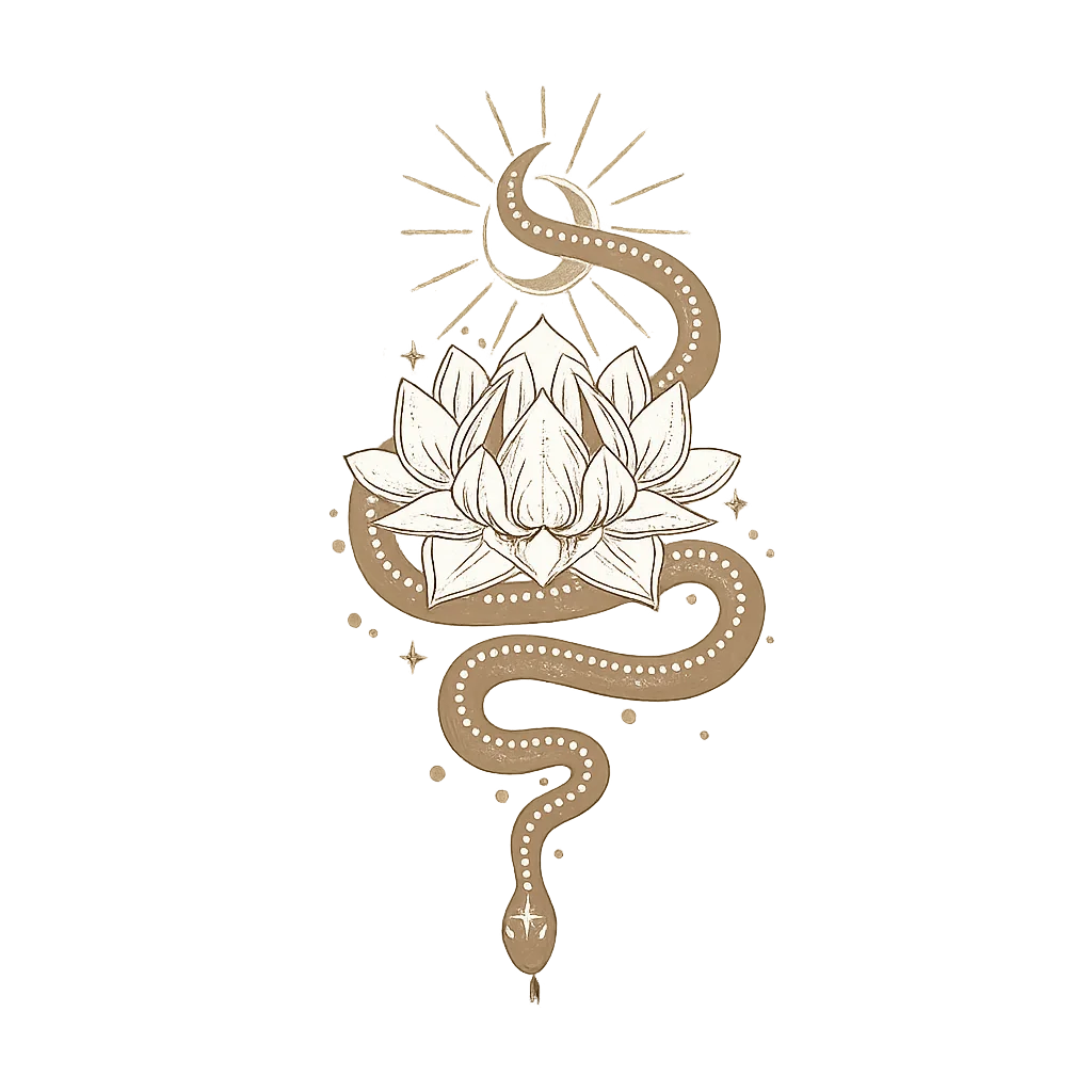 Lotus with snake and crescent moon